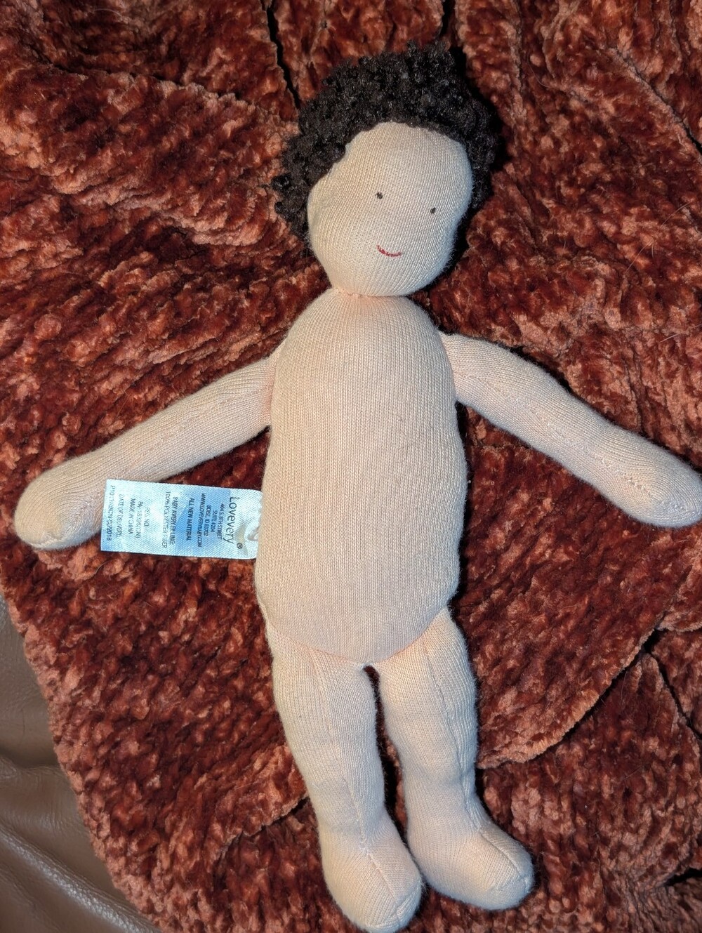 Lovevery Soft Knit Avery Doll Dark Brown Curly Hair Montessori Gender Neutral